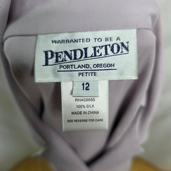 Pendleton Lavender Button Front Short Sleeve Silk Women's Blouse/Top 12 Petite - Picture 4 of 12